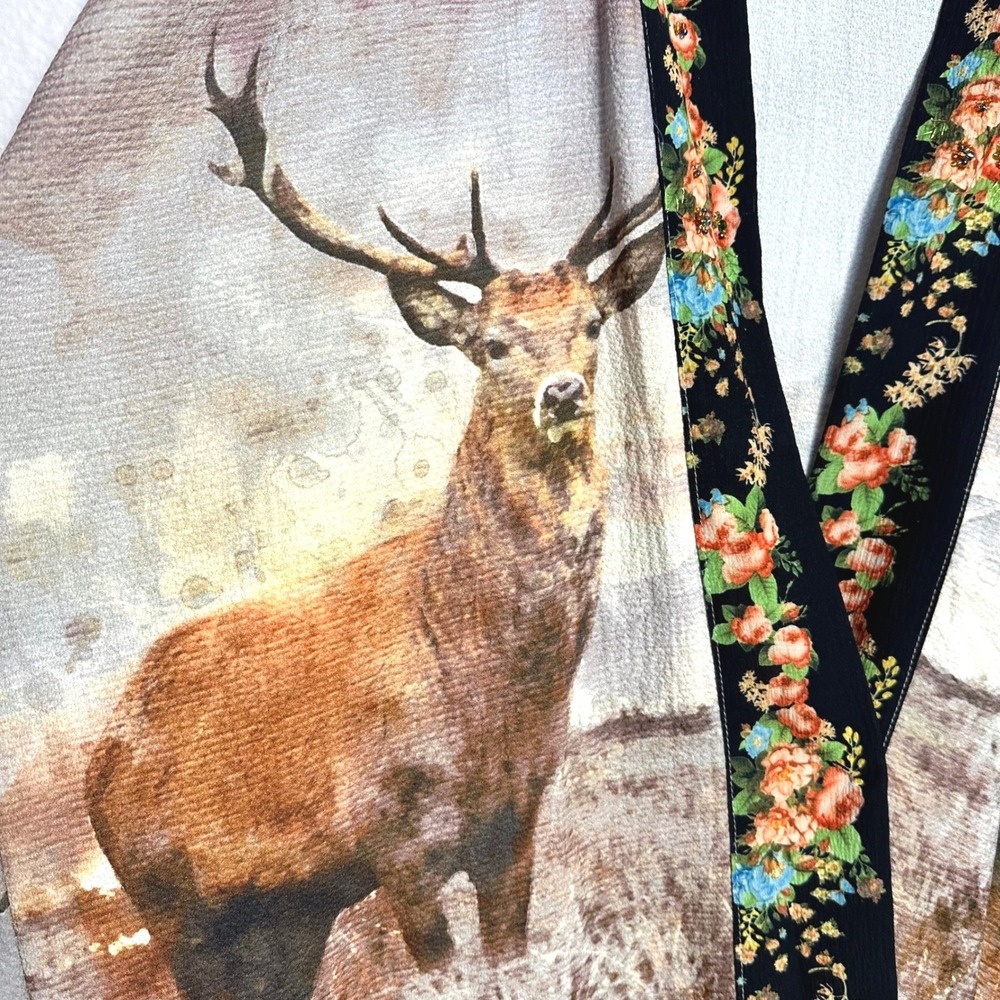 Aratta Silent Journey Anthropologie Deer Stag Floral Beaded Kimono Duster XL - Picture 3 of 12